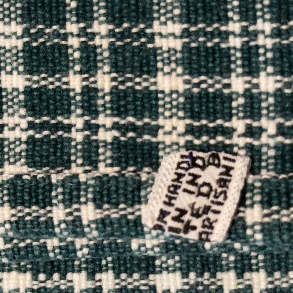Primitive Green White Check Fringed Cotton Placemats Set of‎ 4 Hand Loomed 18x13